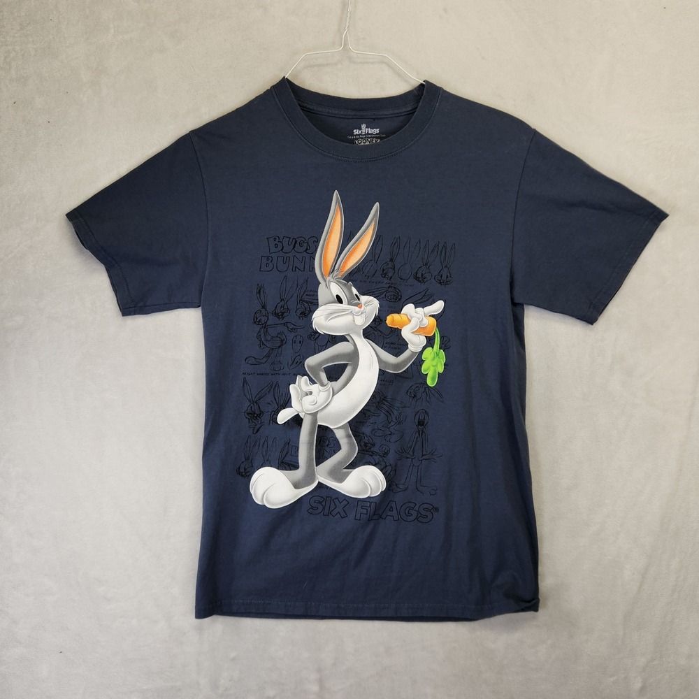Six Flags‎ Looney Tunes Bugs Bunny Navy Blue Graphic T-Shirt Mens Small S 2021